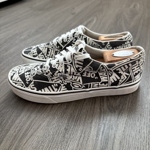 Vans Sneakers Mens 9 Black White All Over Print Lace Up Canvas Slip Resistant - Picture 4 of 9